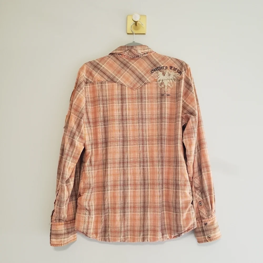 Southern Thread Plaid Shirt Shacket Women Large Lined Cowgirl Western Farm Work